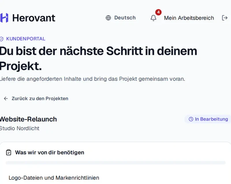Screenshot des Herovant-Kundenportals
