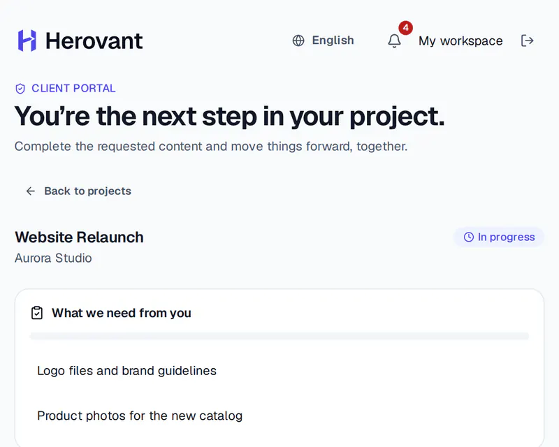 Screenshot of the Herovant client portal