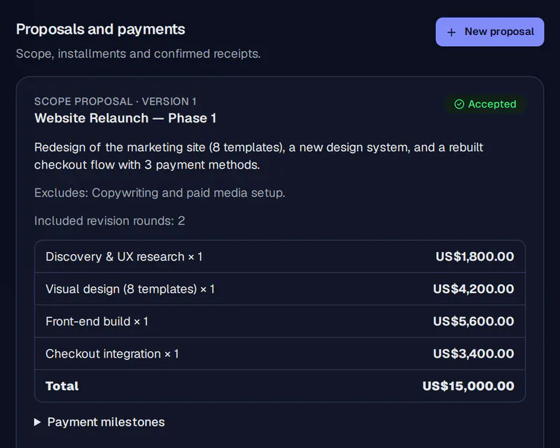 Screenshot of a proposal in Herovant