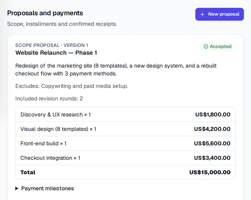 Screenshot of a proposal in Herovant