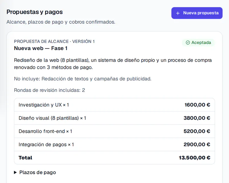 Captura de una propuesta en Herovant